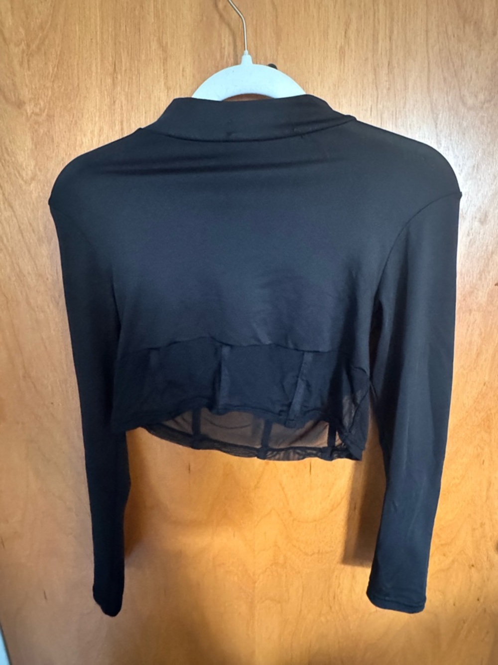 Black Crop Long-Sleeve Mesh-Back Top